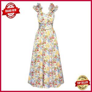 Floral Maxi Dress with Pockets Elegant Wedding Guest Summer Sundress